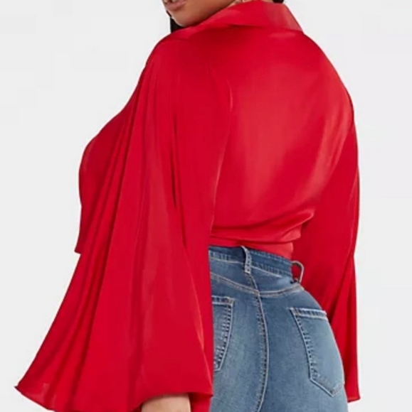 Fashion to Figure Rosalie Satin Blouse with Drama Sleeves - Picture 2 of 2